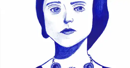 La dame au collier, premier dessin au stylo Bic bleu de Mikl, 2023