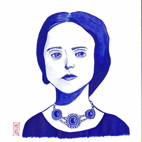 La dame au collier, premier dessin au stylo Bic bleu de Mikl, 2023