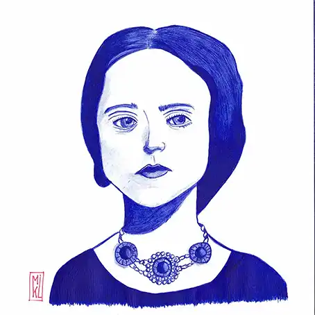 Portrait d'une jeune femme ornée d'un collier au stylo Bic