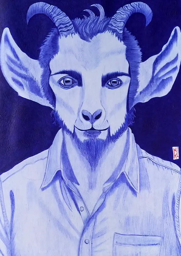 Caprimor mi-homme mi-bouc - Dessin au stylo Bic. Format A4