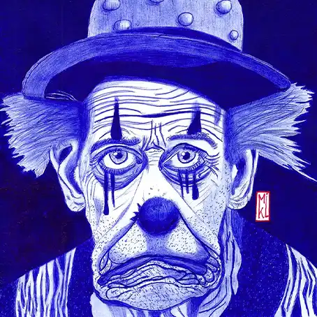 Portrait d'un clown triste au stylo Bic