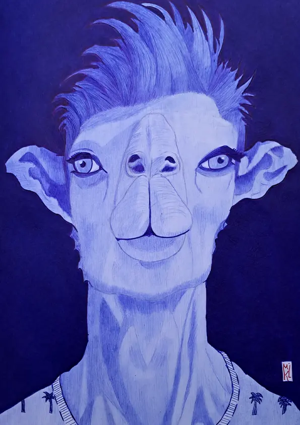Khamyl mi-homme mi-chameau - Dessin au stylo Bic. Format A4