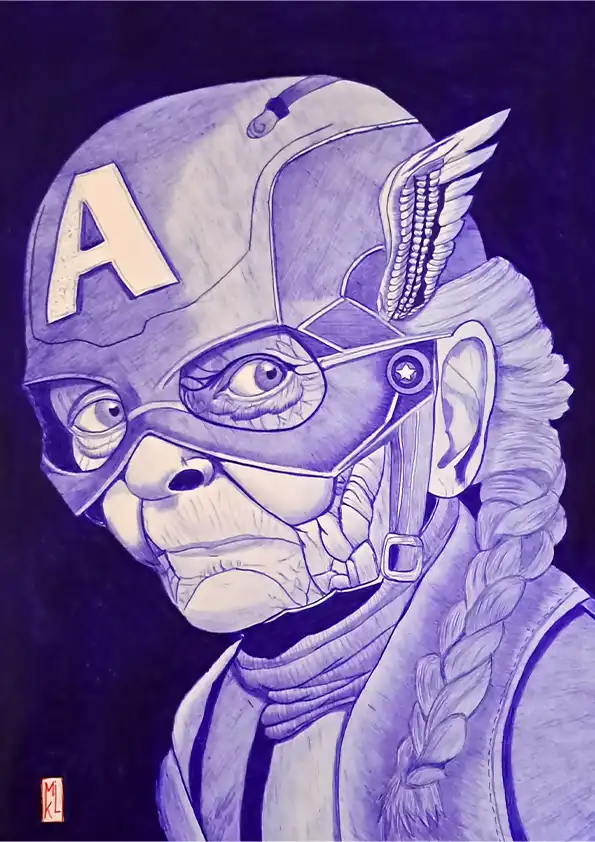 Mamie Captain America - dessin au stylo Bic