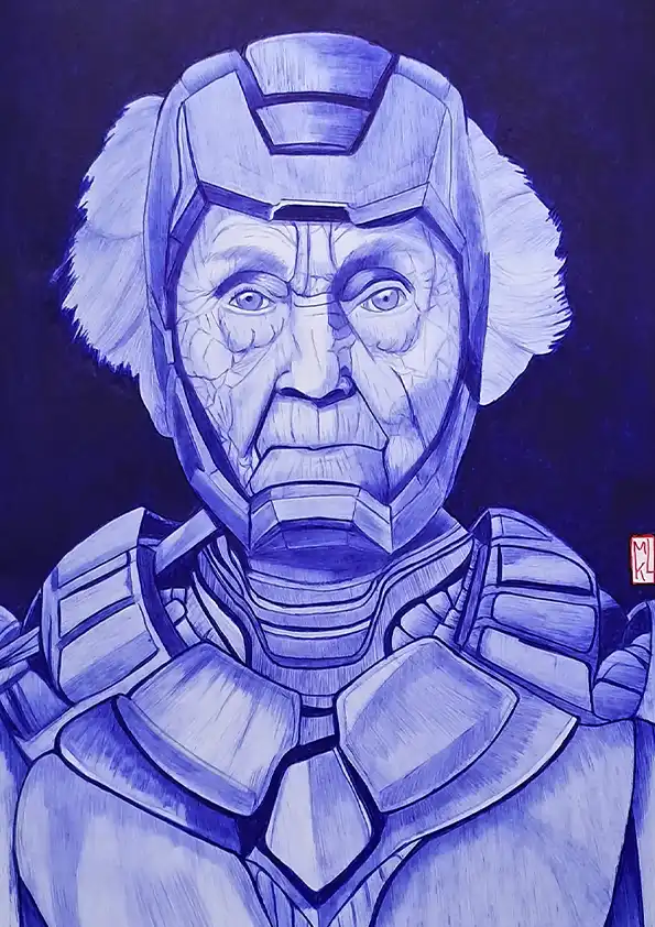 Mamie Iron-Man - dessin au stylo Bic