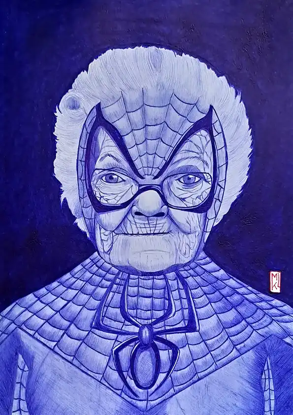 Mamie Spiderman - dessin au stylo Bic