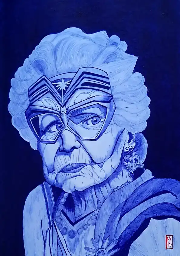 Mamie Wonder Woman - dessin au stylo Bic