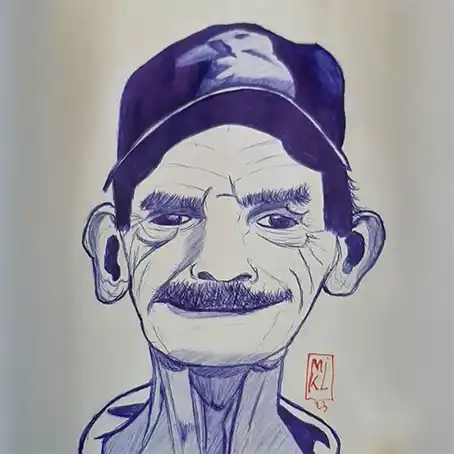 Portrait au stylo Bic d'un homme vêtu d'une casquette