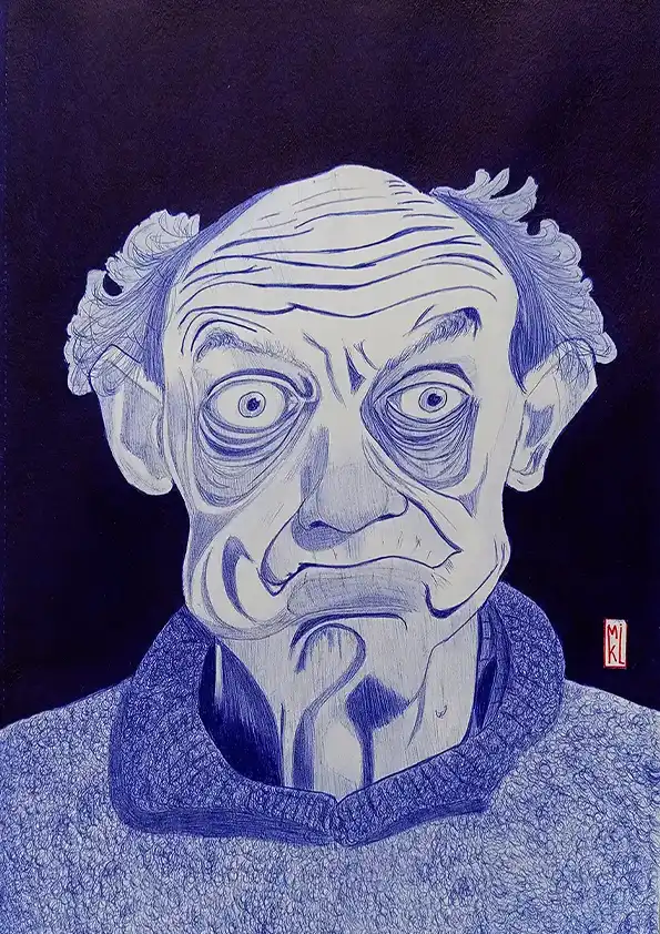 Portrait représentant une présence singulière - Dessin au stylo Bic