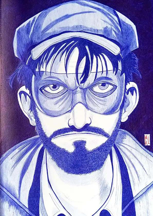 Portrait du personnage Rapetou au stylo Bic, version dépressif