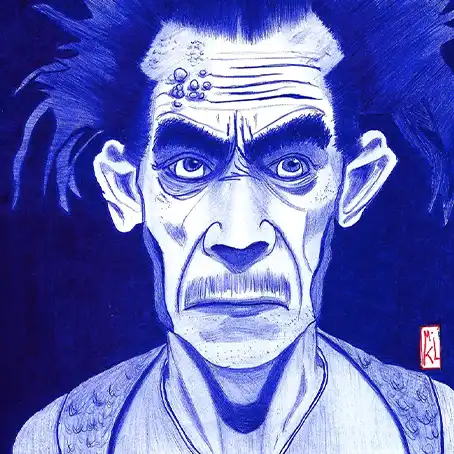 Portrait au stylo Bic d'un sans domicile fixe