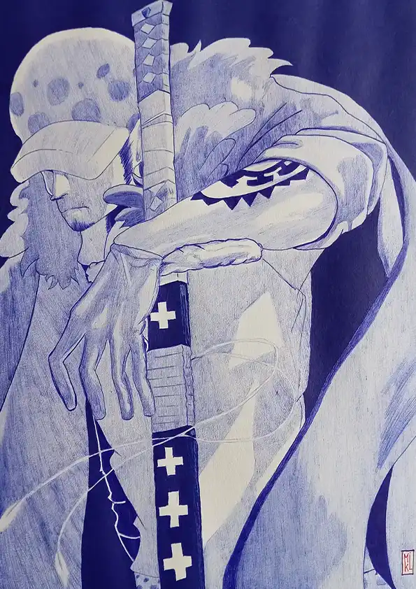 Trafalgar Law de la série One piece. Dessin au stylo Bic
