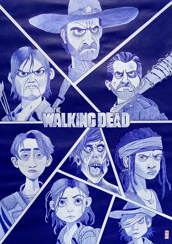 Affiche Fan art de la série The Walking dead. Dessin au stylo Bic