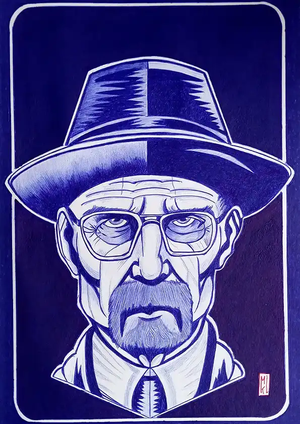 Walter White et Heisenberg de la série Breaking bad - Dessin au stylo Bic